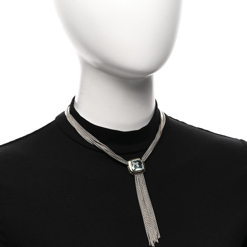 Sterling Silver 18K Yellow Gold Blue Topaz Multi Strand Chain Choker Necklace