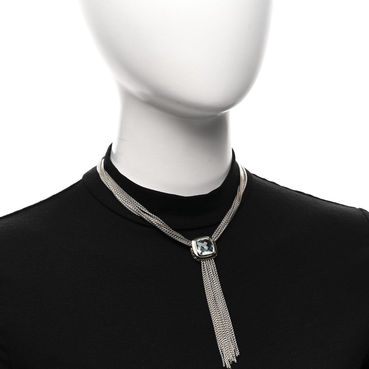 Sterling Silver 18K Yellow Gold Blue Topaz Multi Strand Chain Choker Necklace