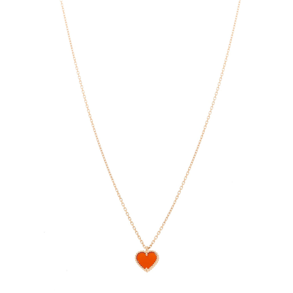 18k Rose Gold Carnelian Sweet Alhambra Heart Pendant Necklace