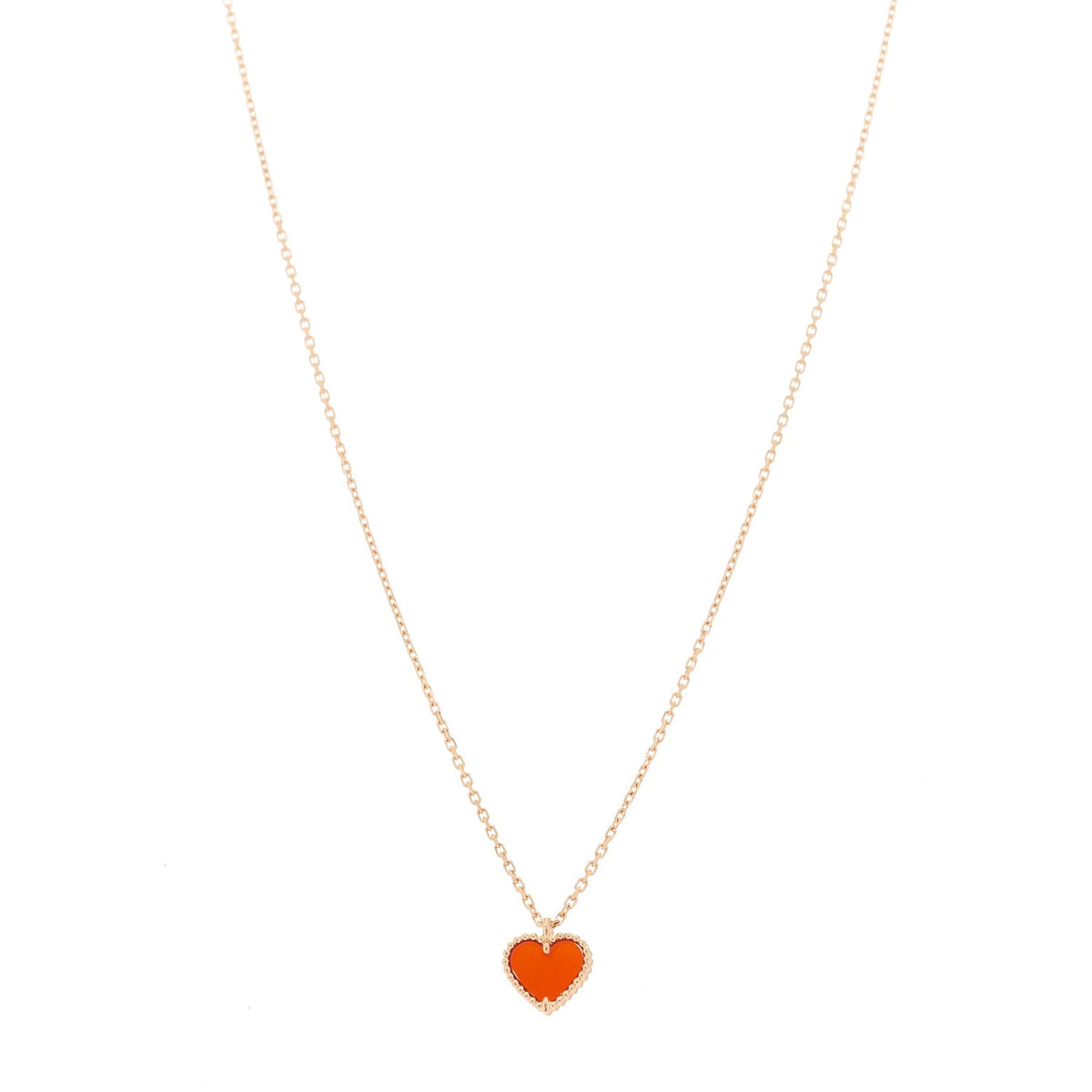 18k Rose Gold Carnelian Sweet Alhambra Heart Pendant Necklace