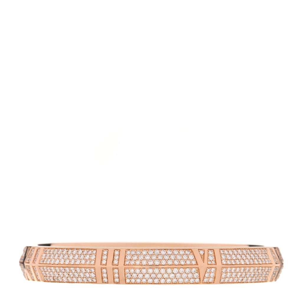 18K Rose Gold Diamond Atlas Closed Wide Hinged Bangle Bracelet