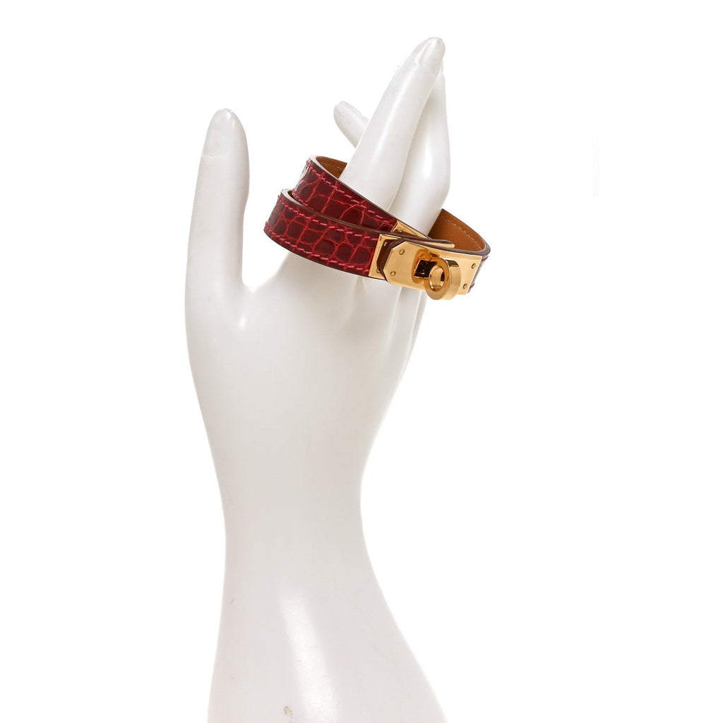 Shiny Alligator Kelly Double Tour Bracelet S Fuchsia