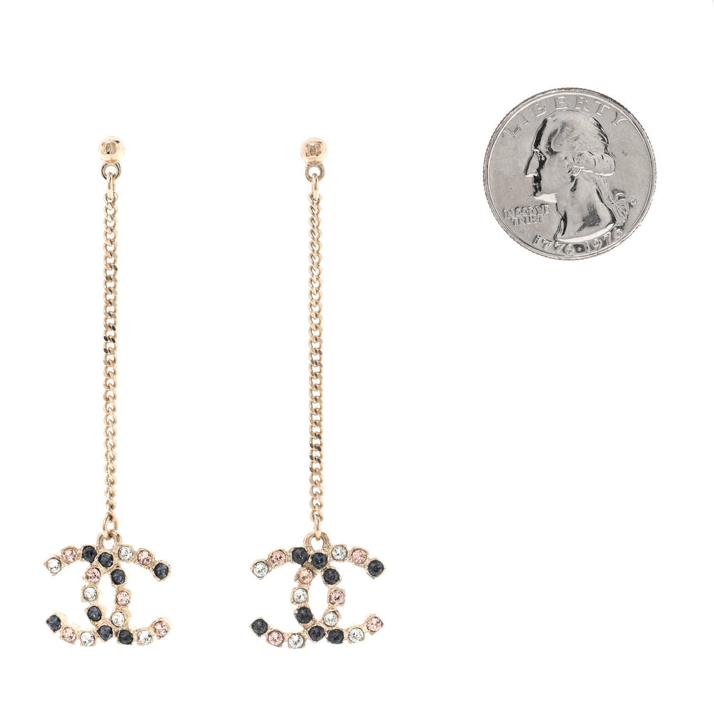 Crystal CC Drop Earrings Pink Grey Gold