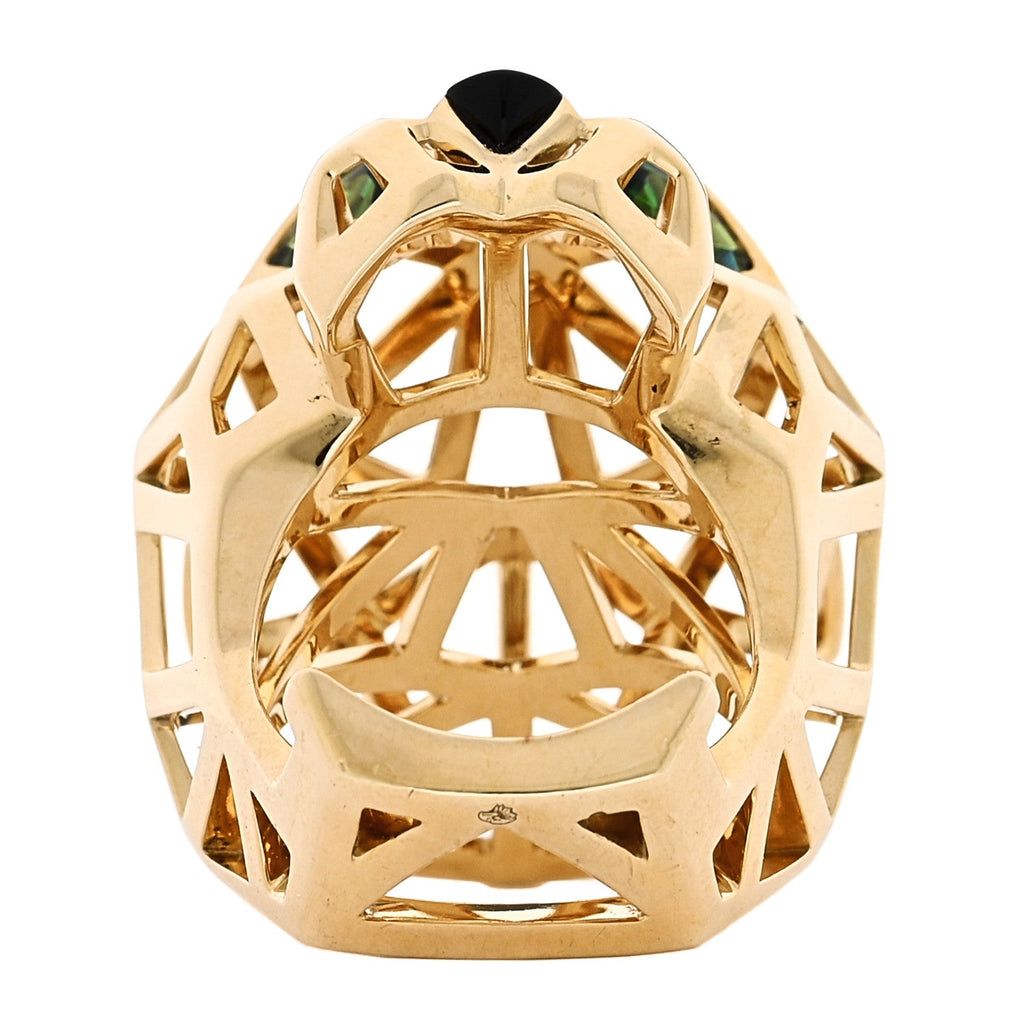 18K Yellow Gold Tsavorite Onyx Panthère De Cartier Ring 53 6.5