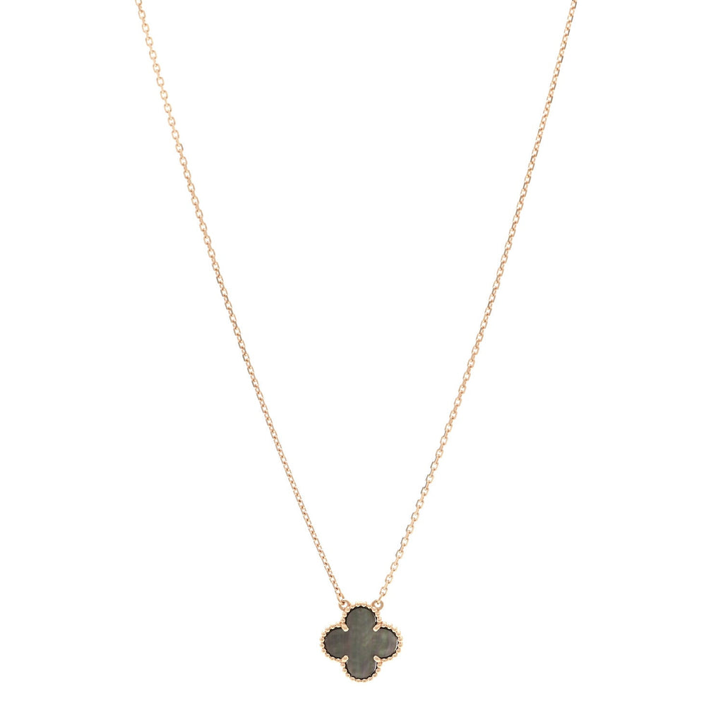 18K Rose Gold Gray Mother of Pearl Vintage Alhambra Pendant Necklace