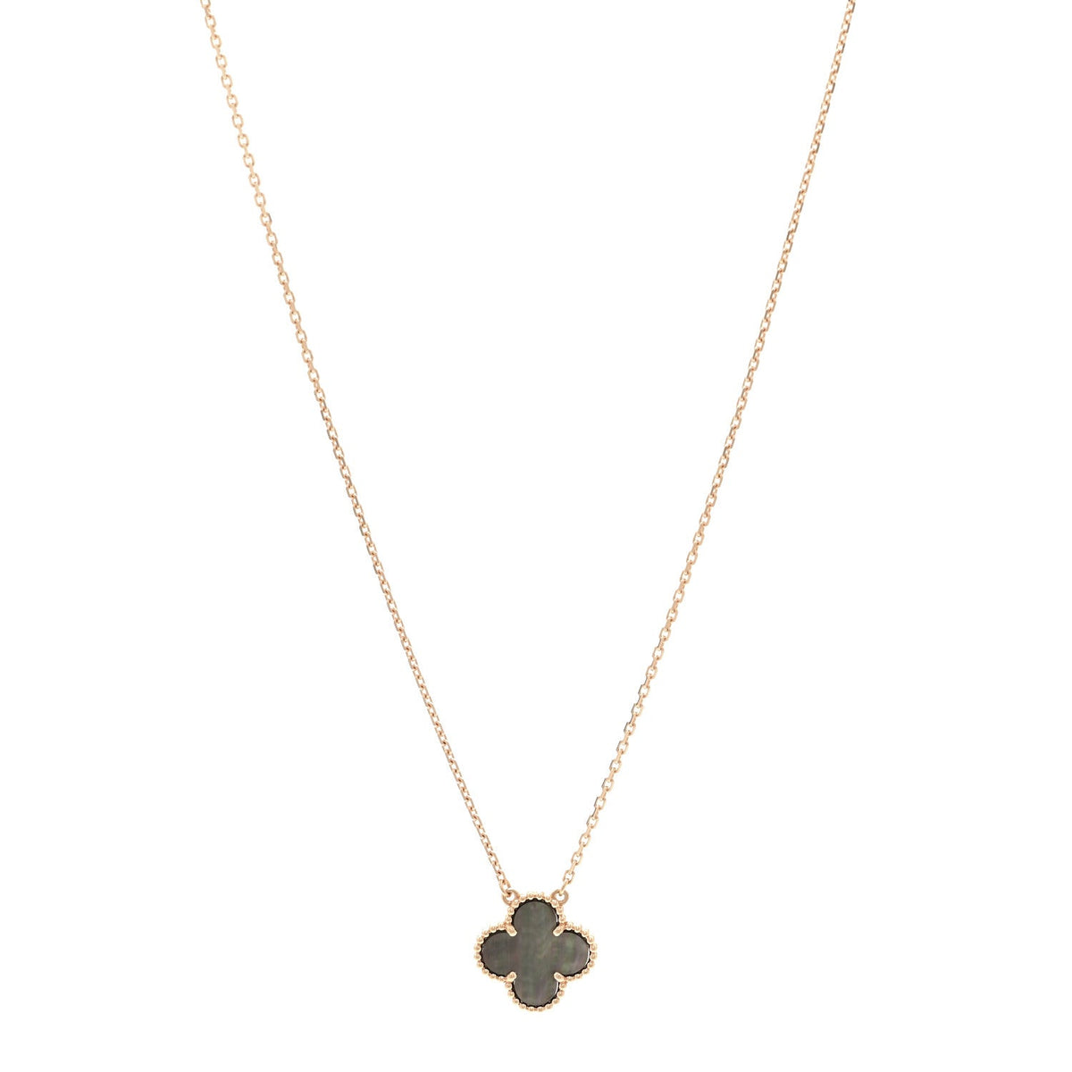 18K Rose Gold Gray Mother of Pearl Vintage Alhambra Pendant Necklace