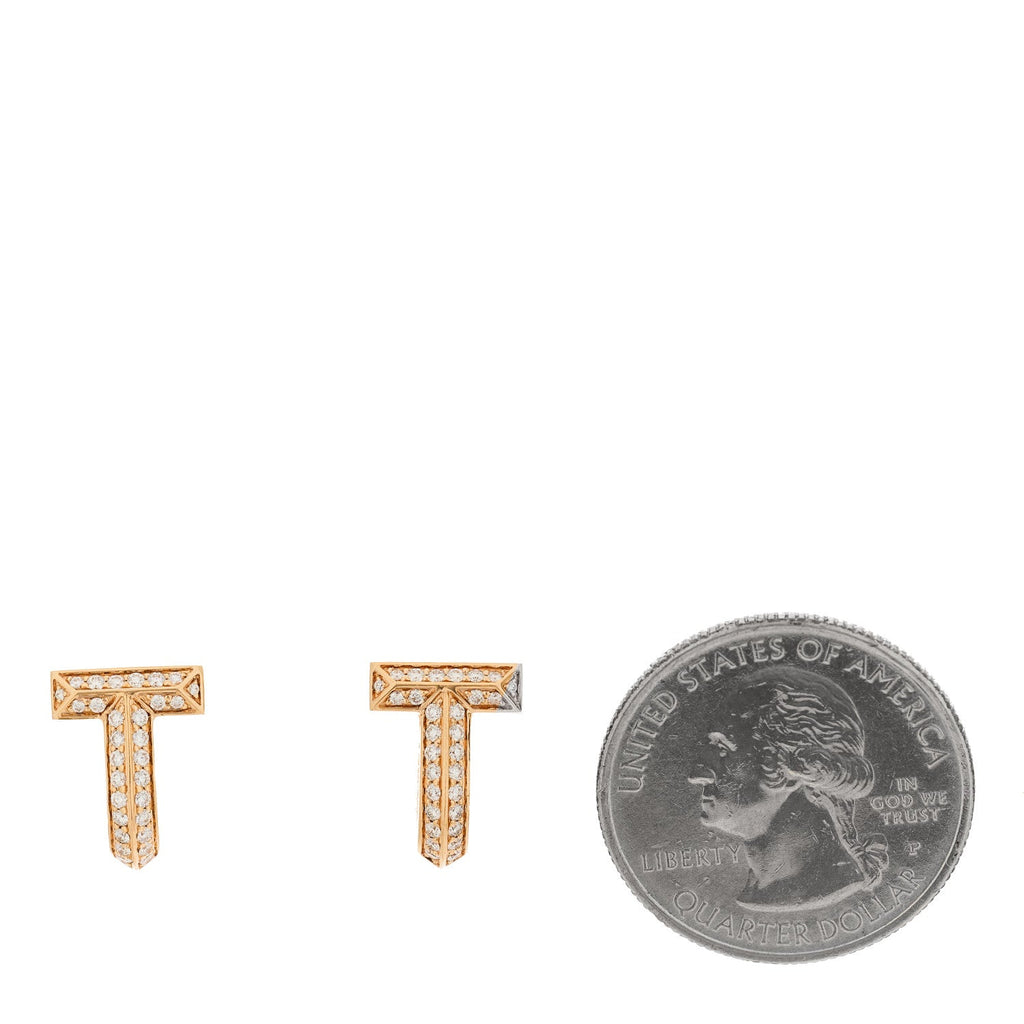 18K Rose Gold Diamond T1 Half Pave Huggie Earrings