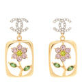 Crystal CC Flower Earrings Purple Green Gold Silver