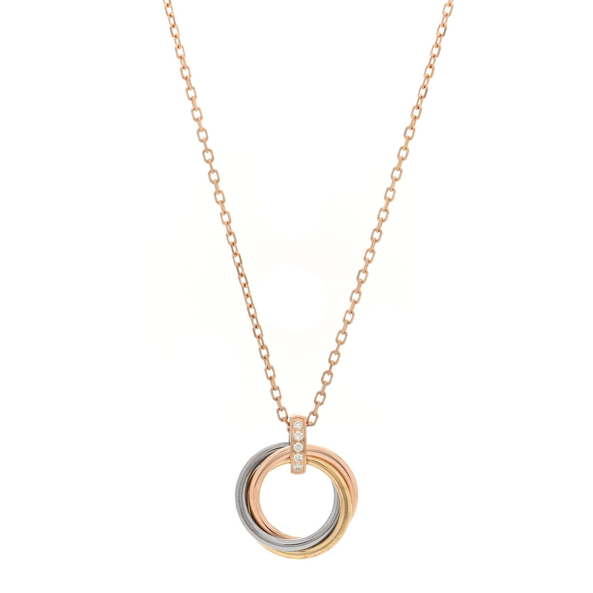 18K Pink White Yellow Gold Diamond Trinity Pendant Necklace