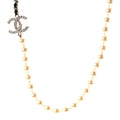 Lambskin Pearl Crystal CC Short Necklace Gold White Black