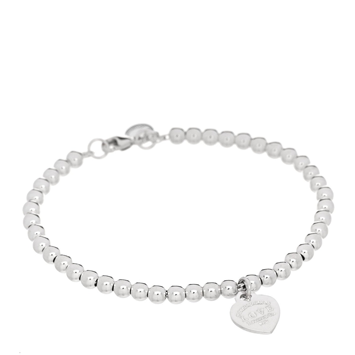 Sterling Silver Enamel Return to Tiffany Love Heart Tag Bead Bracelet Blue