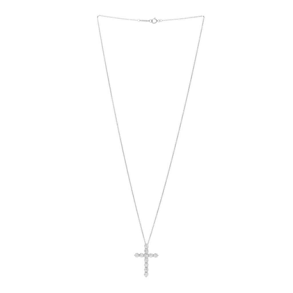 Platinum Diamond Large Cross Pendant Necklace
