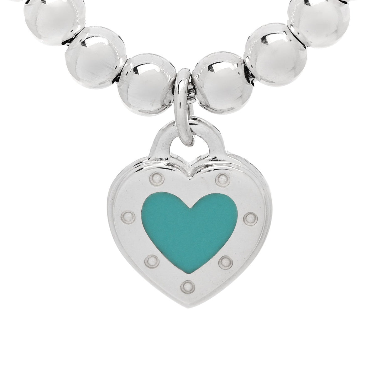 Sterling Silver Enamel Return to Tiffany Love Heart Tag Bead Bracelet Blue