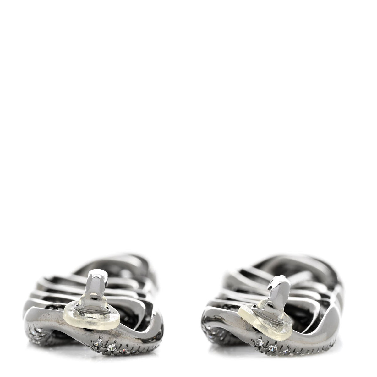 Crystal Chain Link CC Drop Clip On Earrings Black