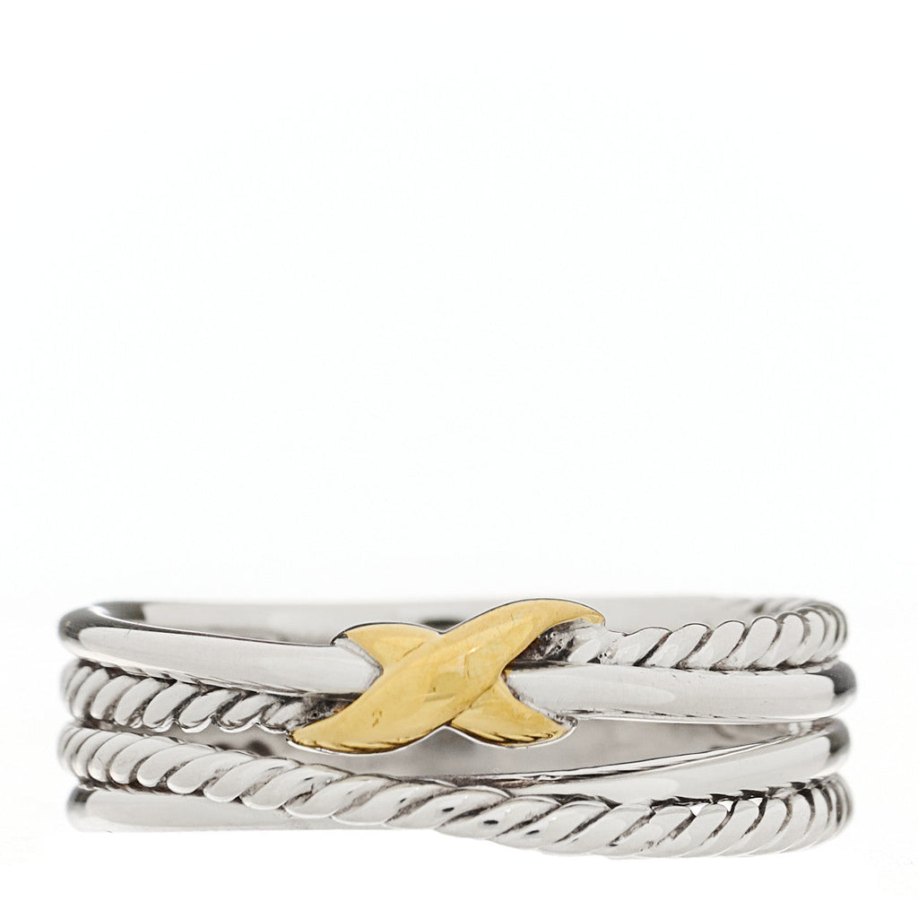 Sterling Silver 18K Yellow Gold 6mm X Crossover Ring 58 8.5