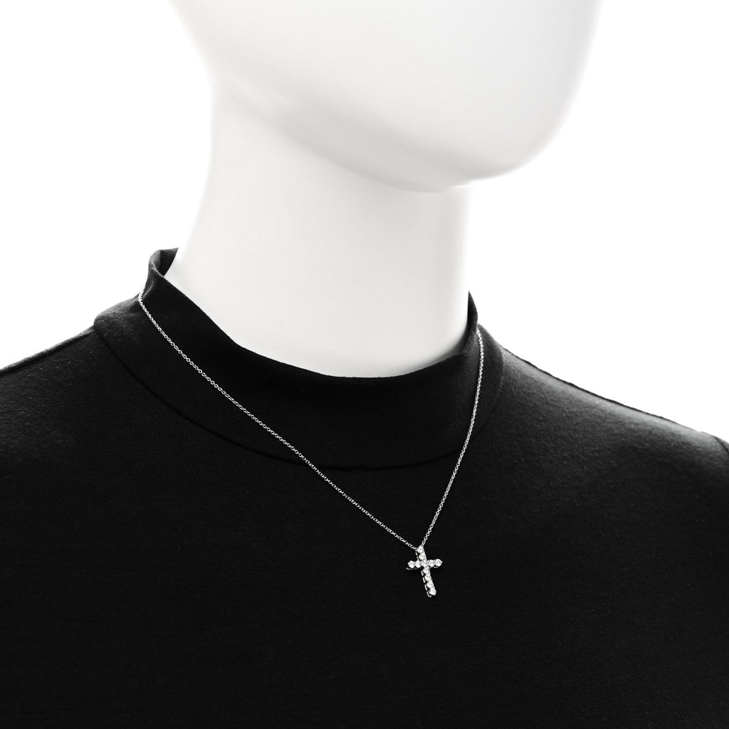 Platinum Diamond Small Cross Pendant Necklace