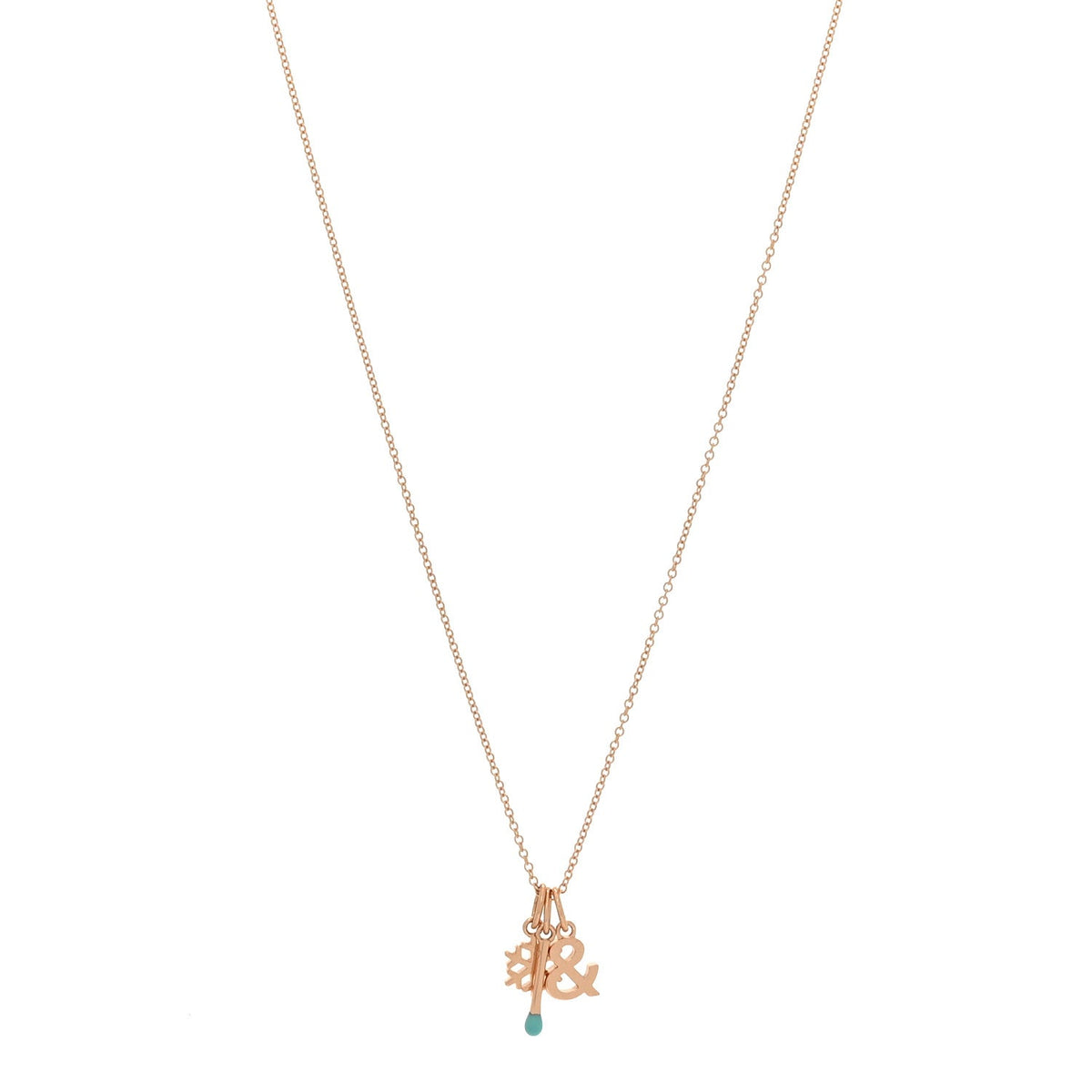 18K Rose Gold Enamel Ampersand Snowflake Match Pendant Necklace Blue