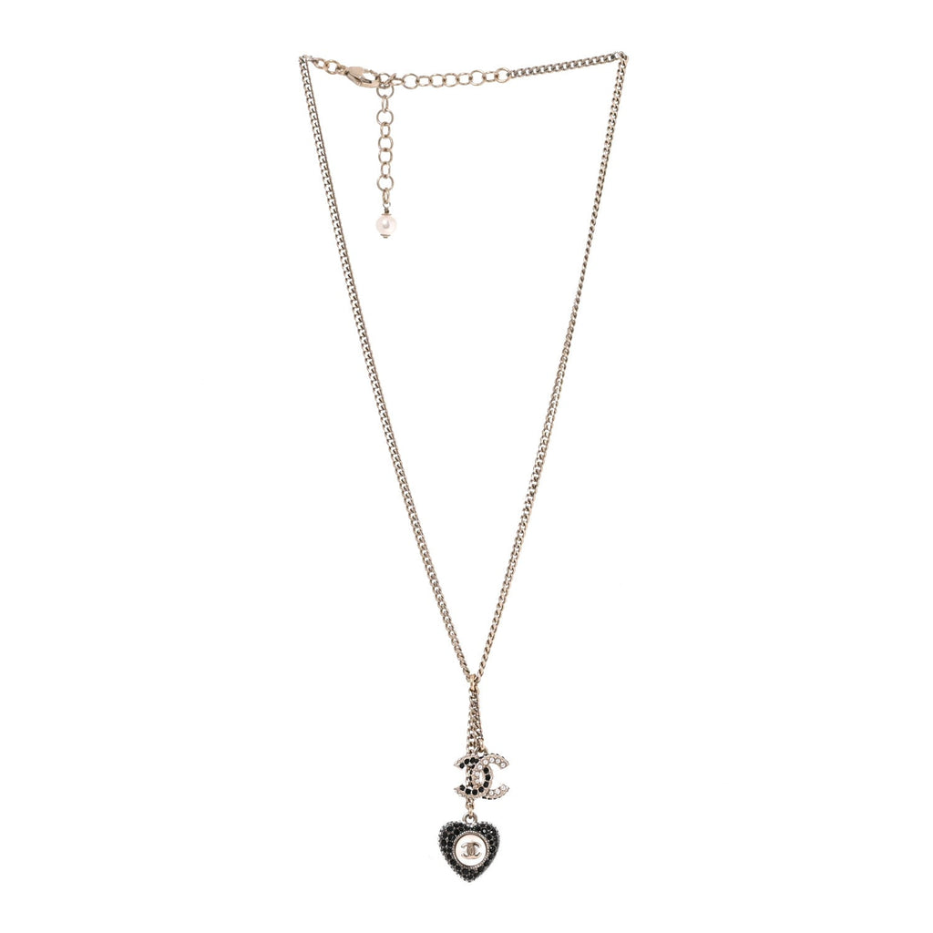 Crystal CC Heart Necklace Black Pearly White Gold