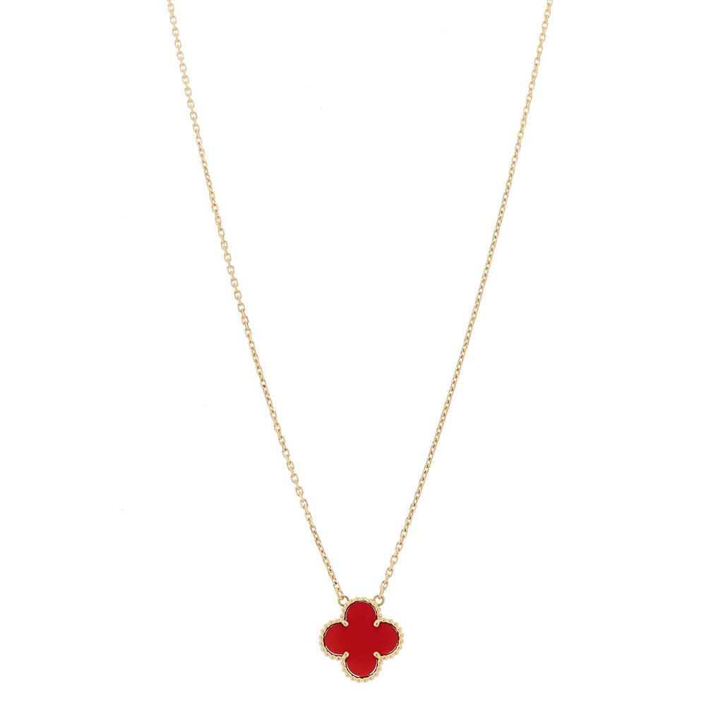 18K Yellow Gold Carnelian Vintage Alhambra Pendant Necklace
