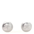 Resin Metal CC Stud Earrings Silver Pearly White
