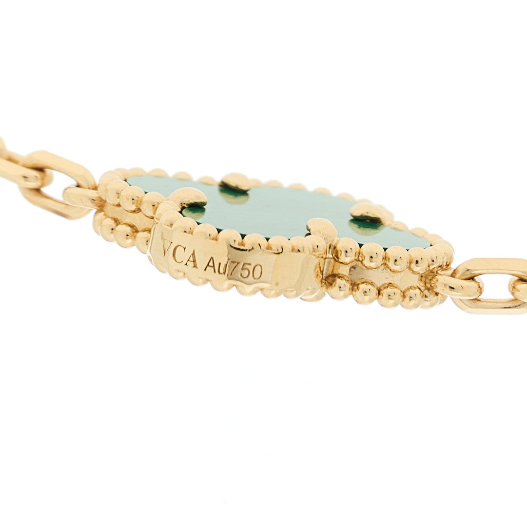 18K Yellow Gold Malachite 10 Motifs Vintage Alhambra Necklace