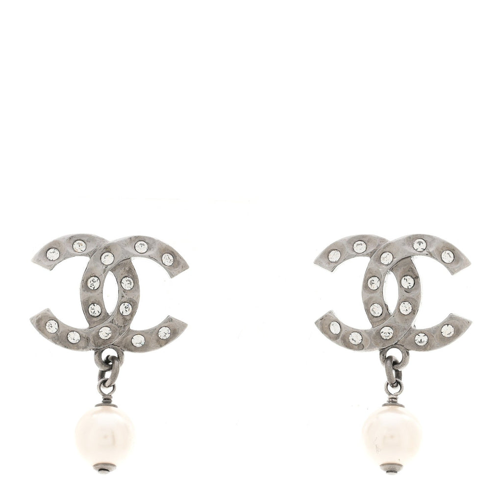 Ruthenium Crystal Pearl CC Drop Earrings