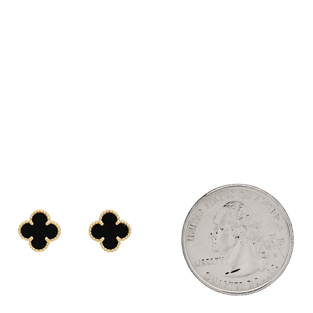 18K Yellow Gold Black Onyx Sweet Alhambra Earrings