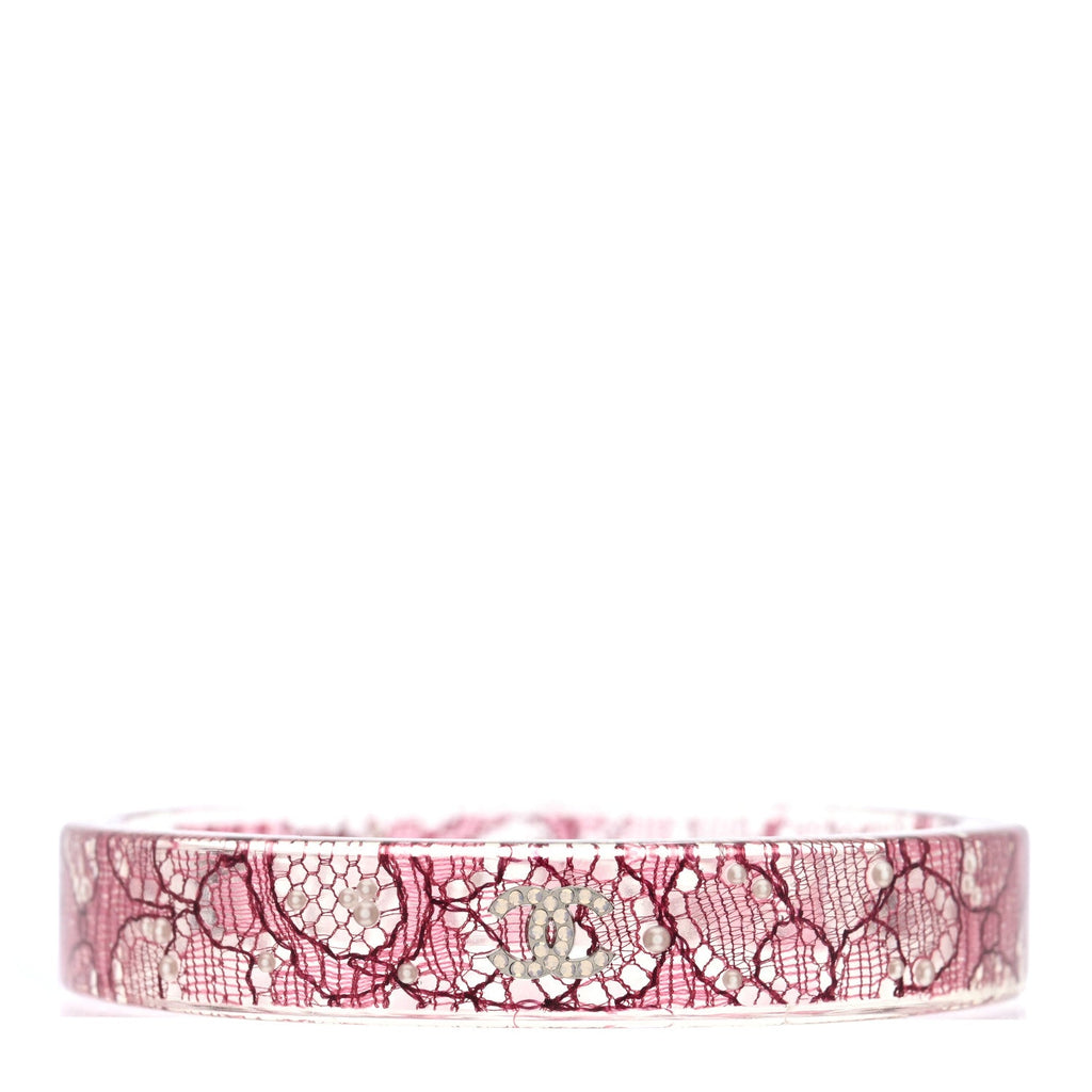 Resin Lace Crystal CC Bangle Transparent Pink