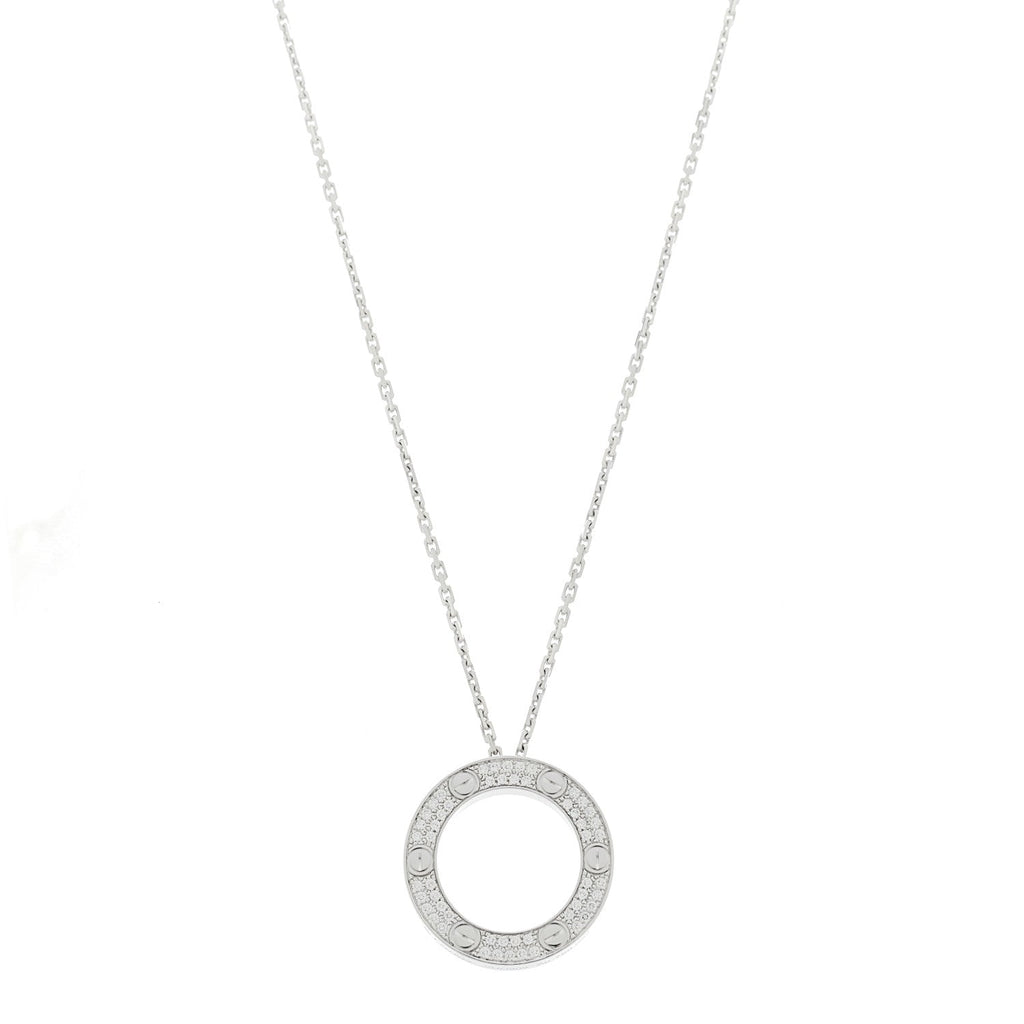 18K White Gold Diamond LOVE Paved Necklace