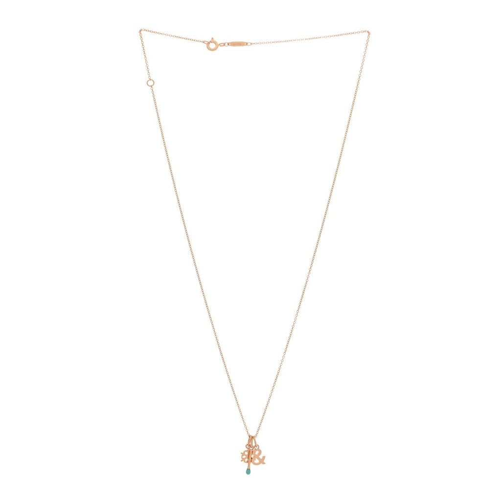 18K Rose Gold Enamel Ampersand Snowflake Match Pendant Necklace Blue