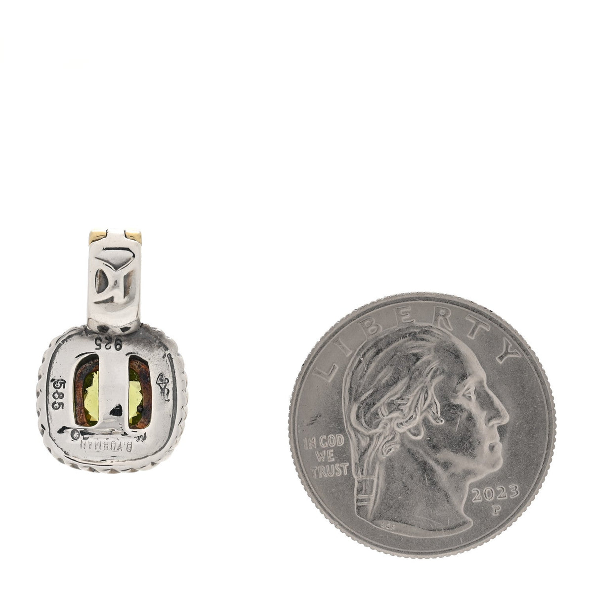 Sterling Silver 14K Yellow Gold Peridot 7mm Albion Enhancer Pendant