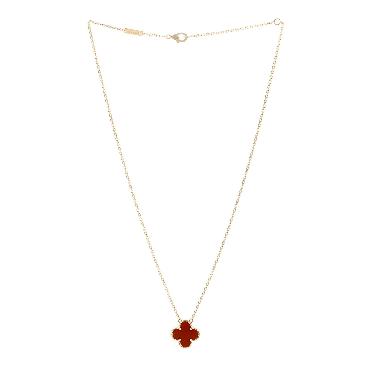 18K Yellow Gold Carnelian Vintage Alhambra Pendant Necklace