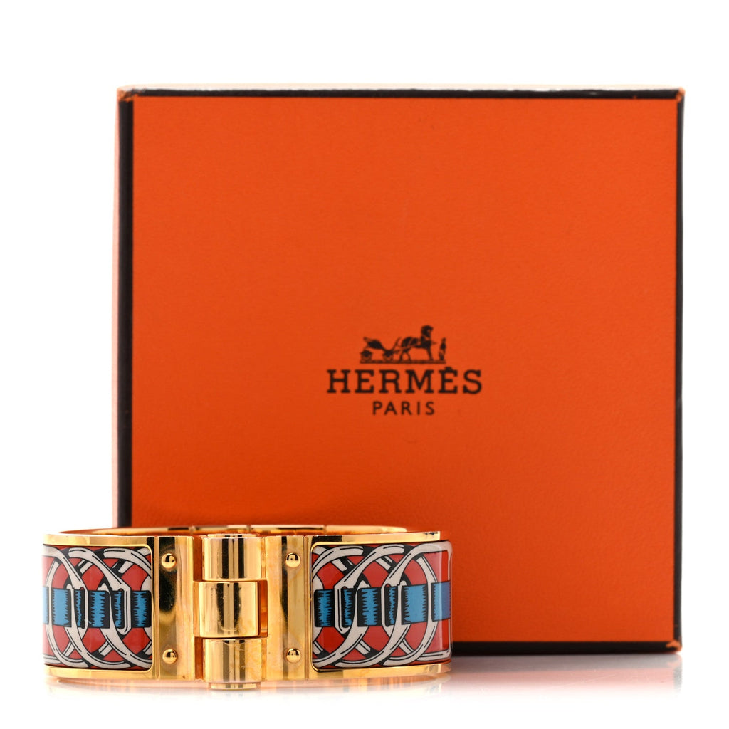 Enamel Printed Wide Balades Equestres Hinged Bracelet M