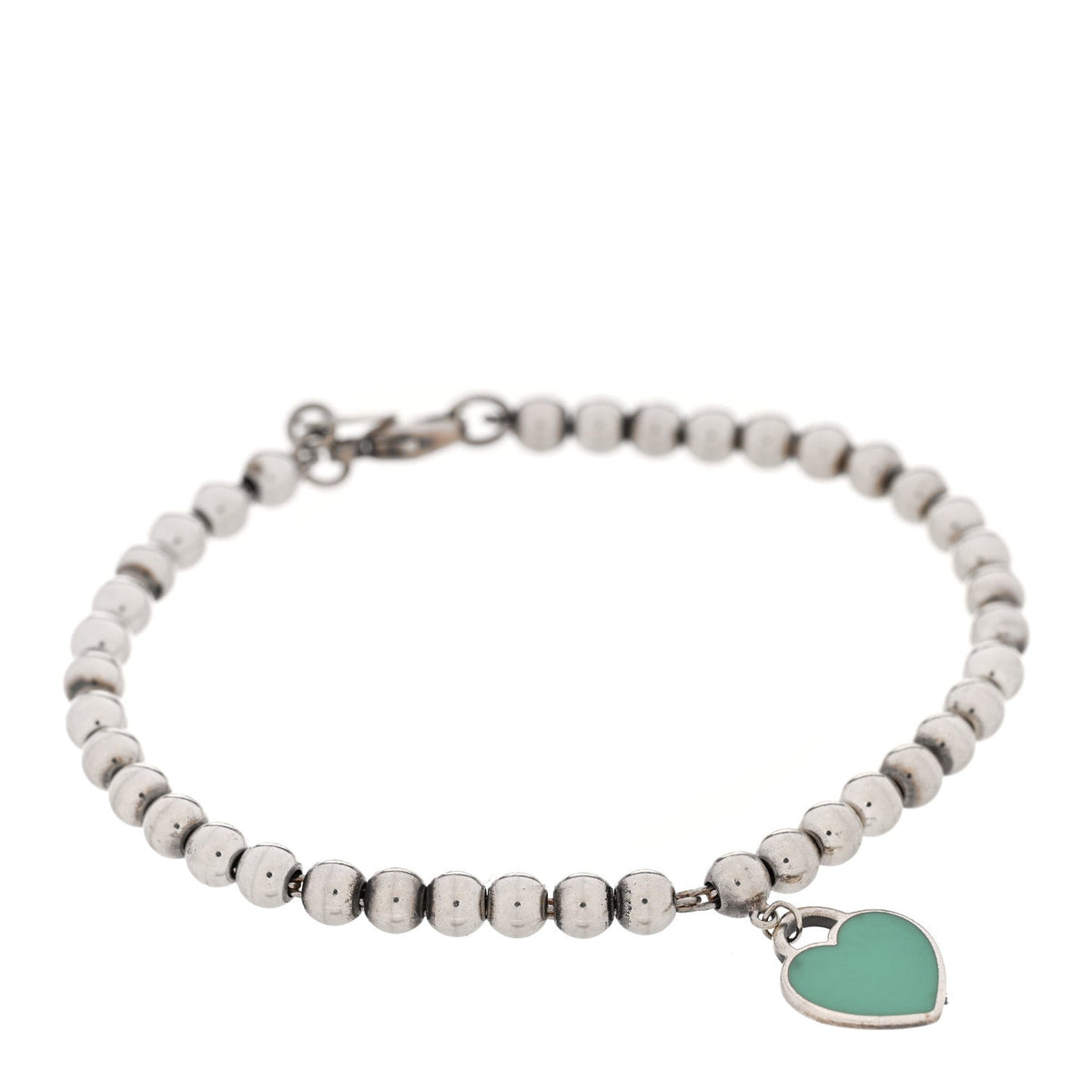 Sterling Silver Enamel 4mm Return To Tiffany Heart Tag Bead Bracelet Blue