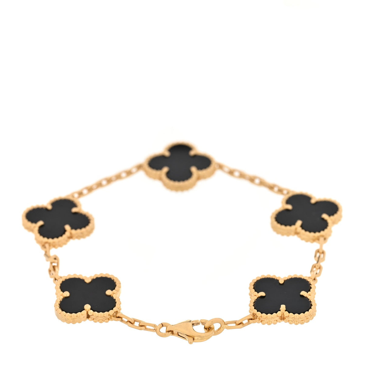 18K Yellow Gold Black Onyx 5 Motifs Vintage Alhambra Bracelet