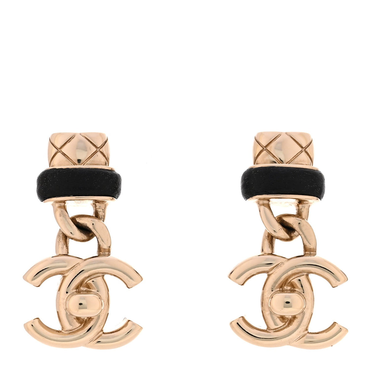 Lambskin CC Turnlock Drop Earrings Gold Black