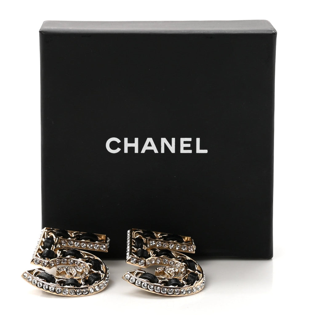 Crystal Lambskin Chain CC No 5 Earrings Gold Black