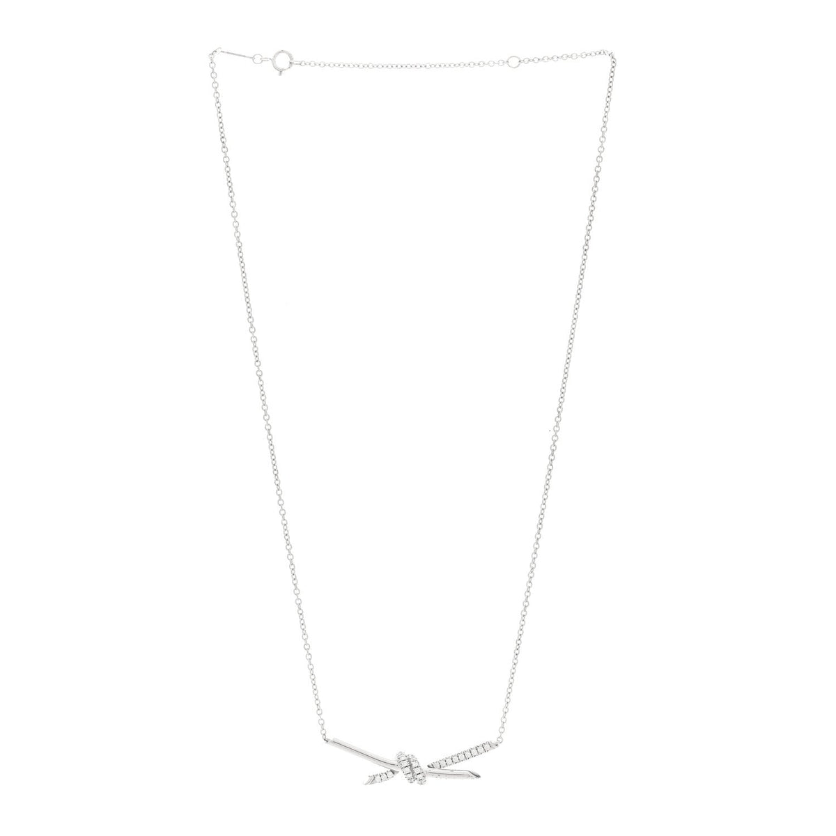 18K White Gold Diamond Knot Pave Necklace