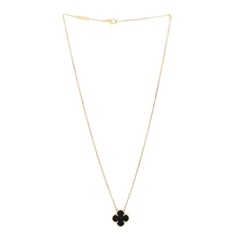 18K Yellow Gold Black Onyx Vintage Alhambra Pendant Necklace