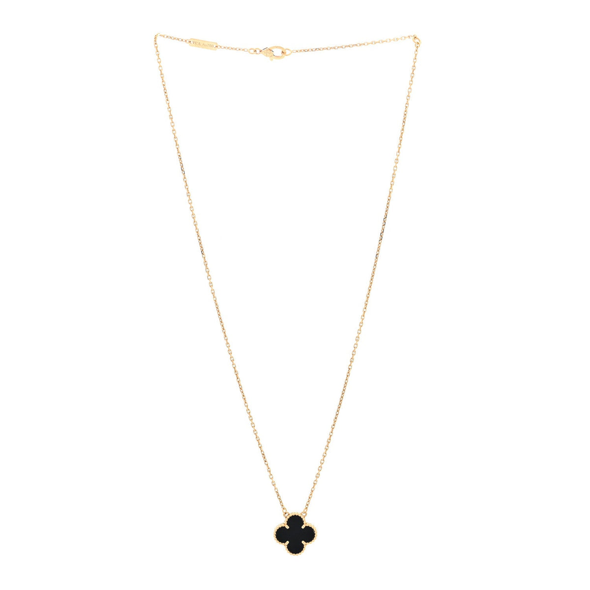 18K Yellow Gold Black Onyx Vintage Alhambra Pendant Necklace