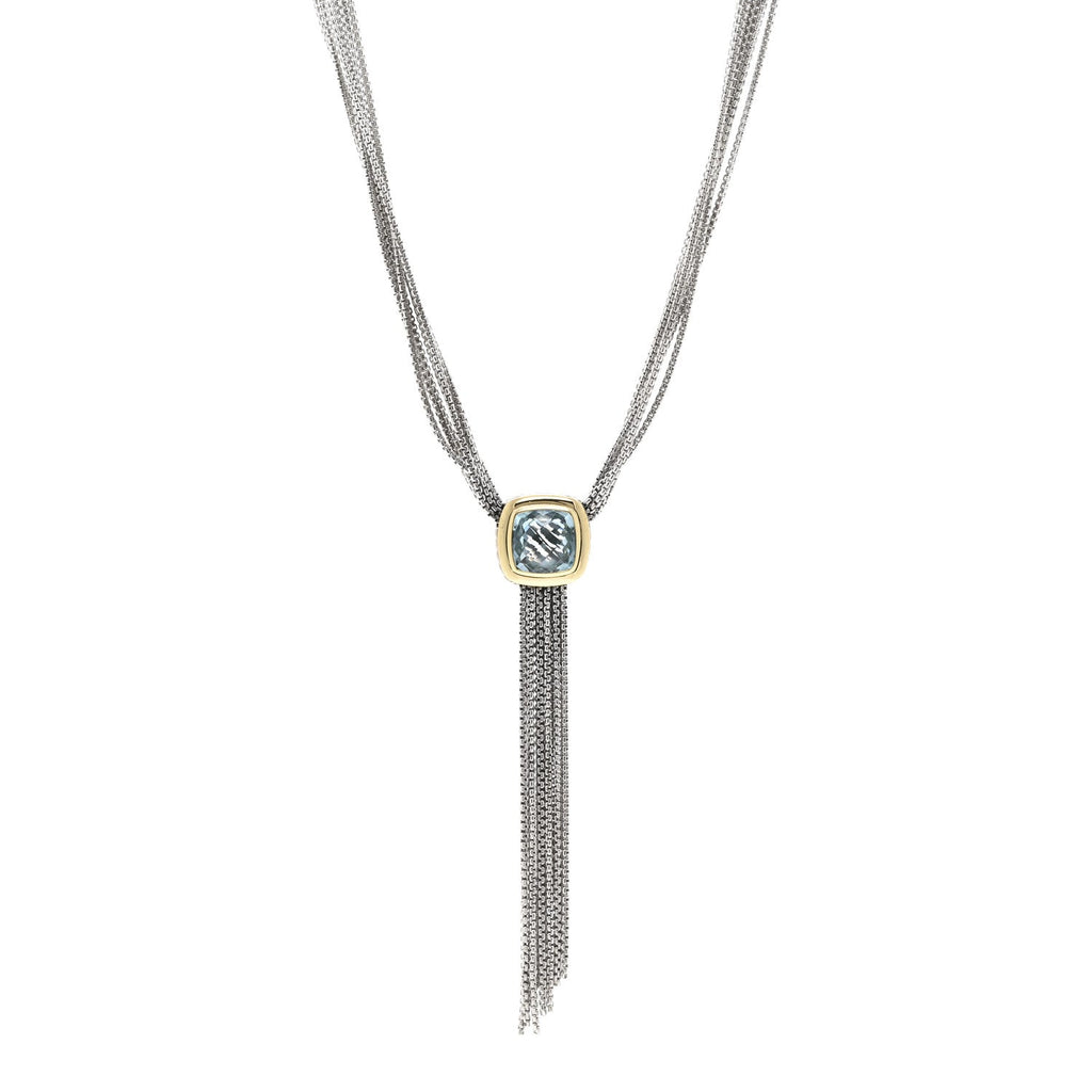 Sterling Silver 18K Yellow Gold Blue Topaz Multi Strand Chain Choker Necklace