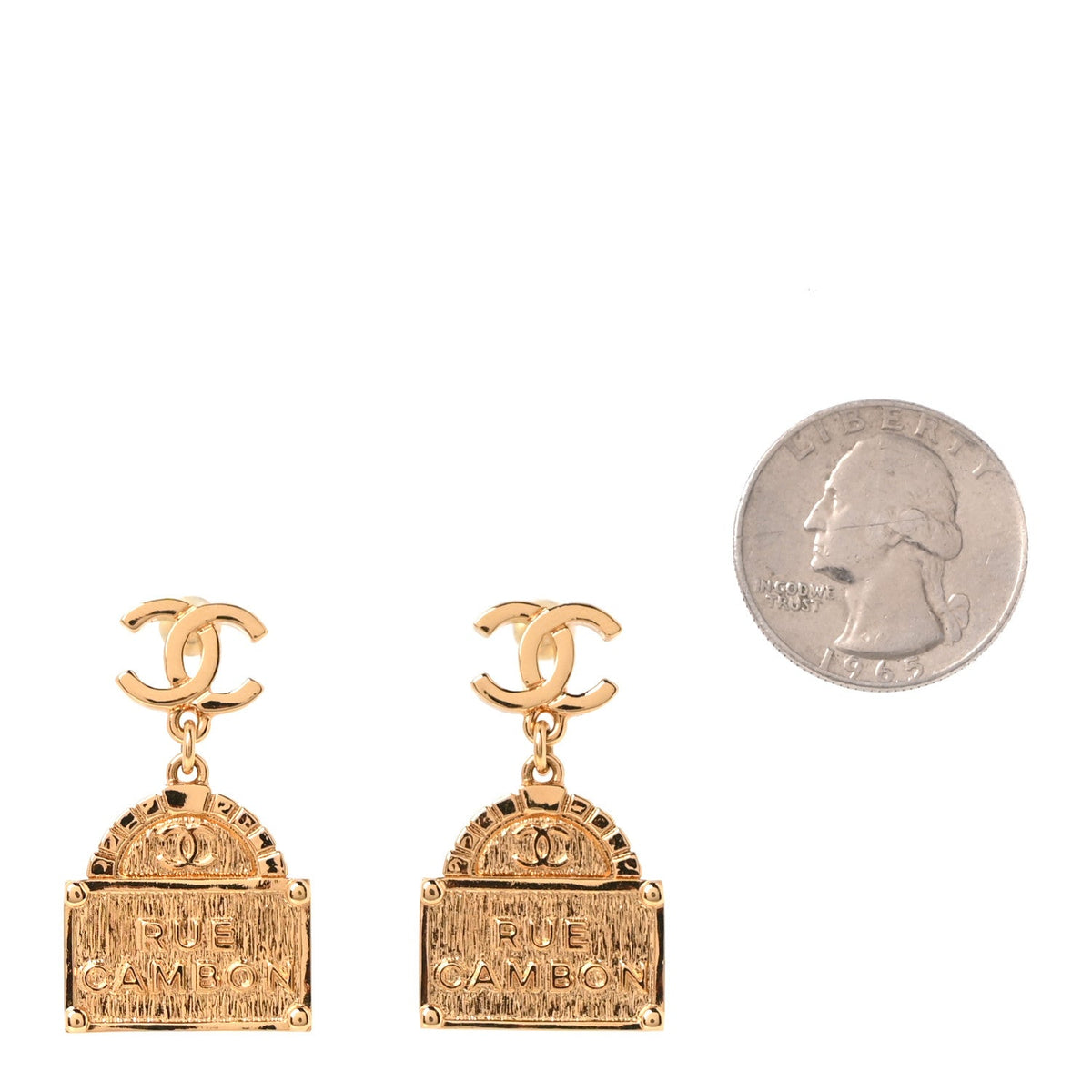 Metal CC Rue Cambon Drop Earrings Gold
