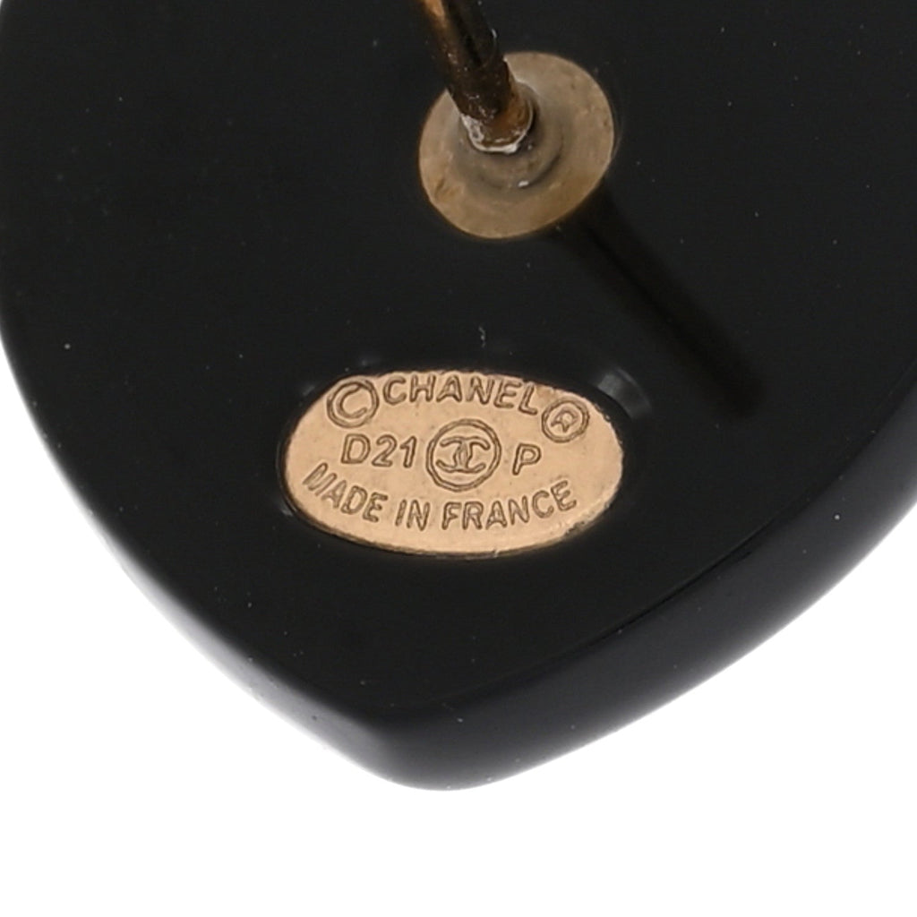 Resin Crystal CC Heart Earrings Black Gold