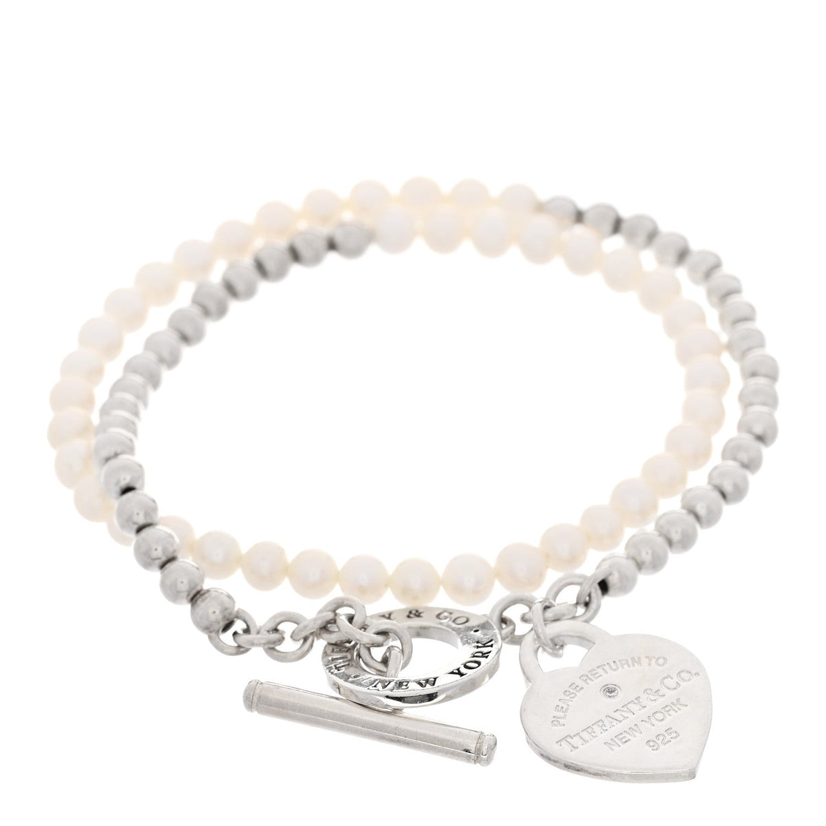Sterling Silver Cultured Pearl Diamond Return to Tiffany Wrap Bead Bracelet