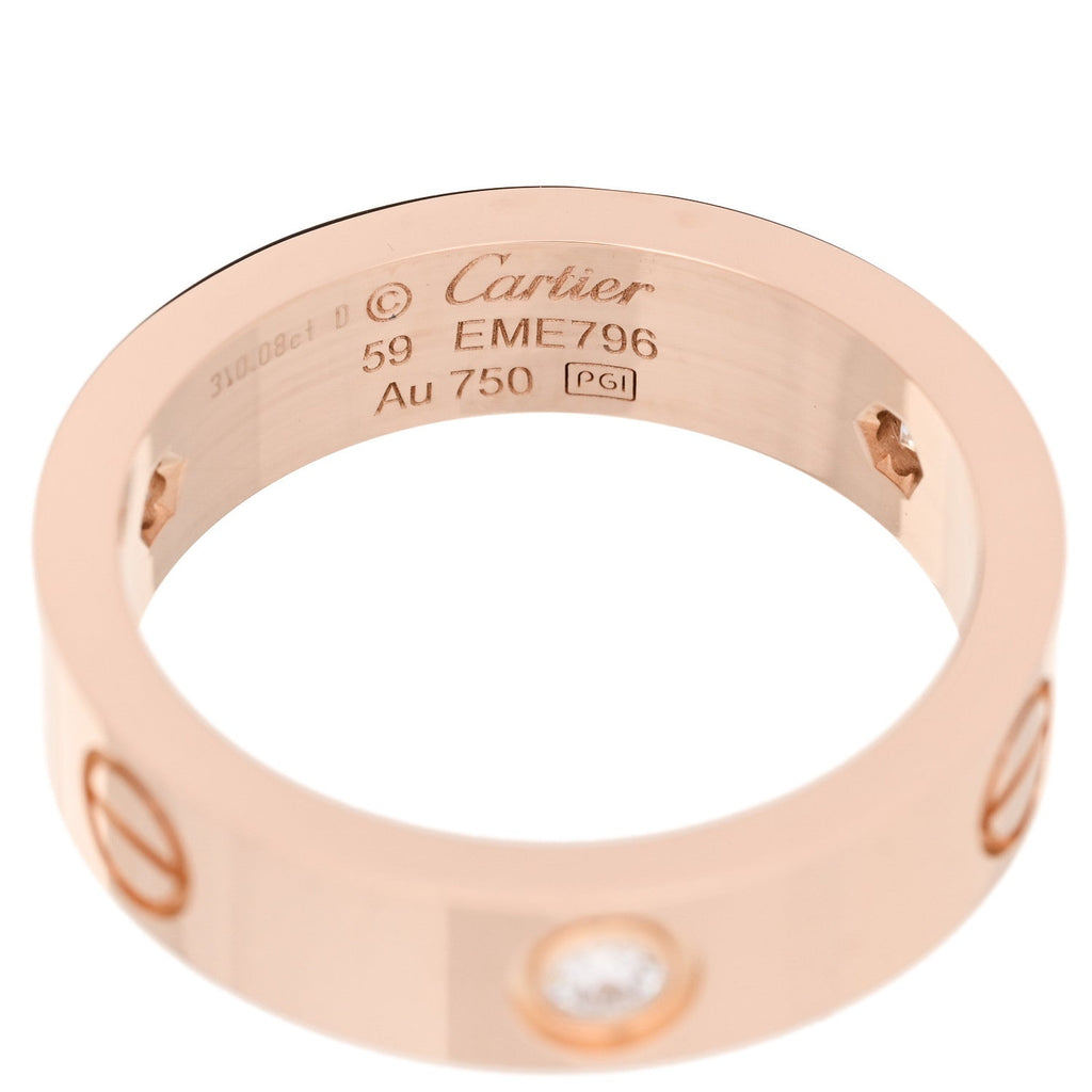18K Pink Gold 3 Diamond 5.5mm LOVE Ring 59 8.75