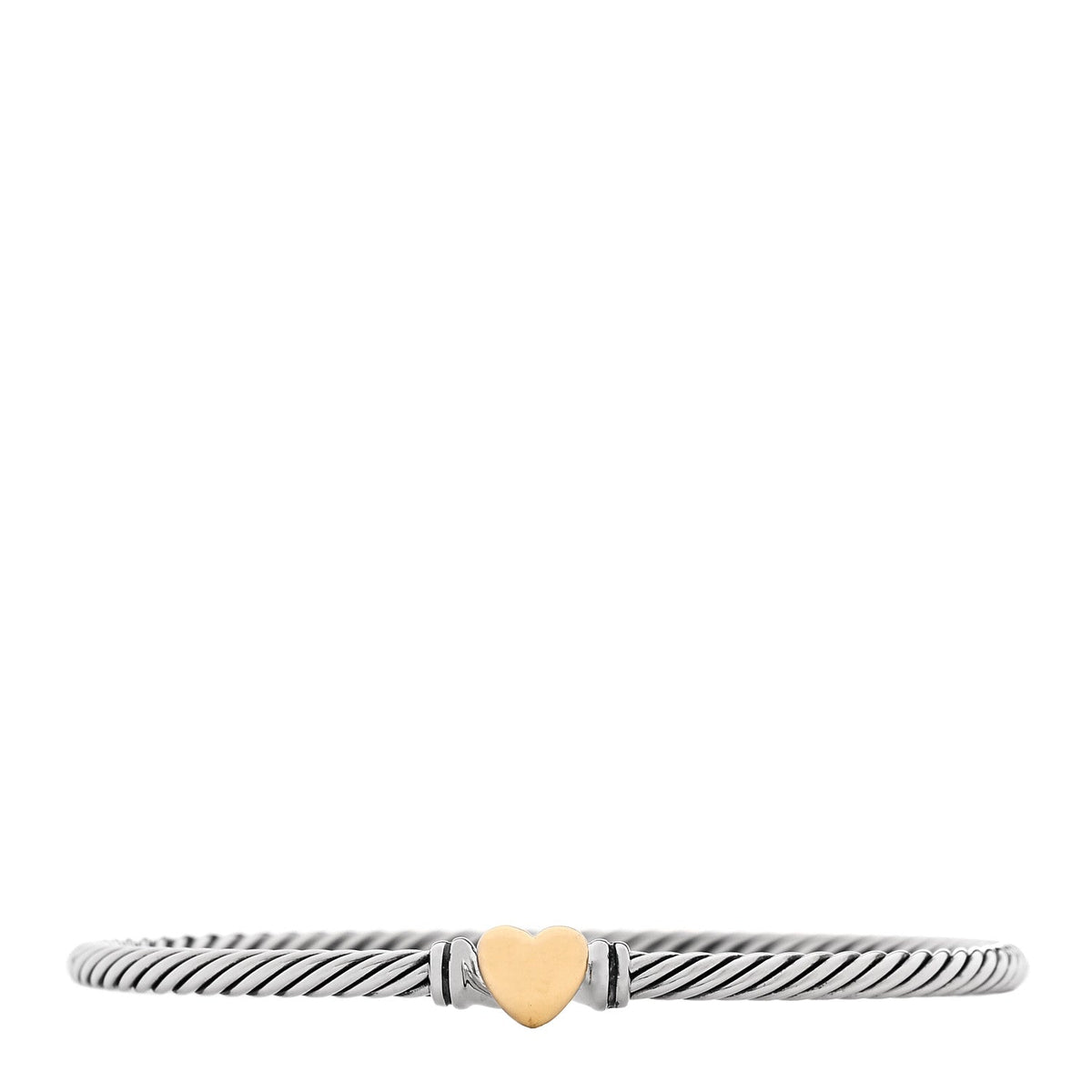 Sterling Silver 18K Yellow Gold 3mm Cable Collectibles Heart Bracelet