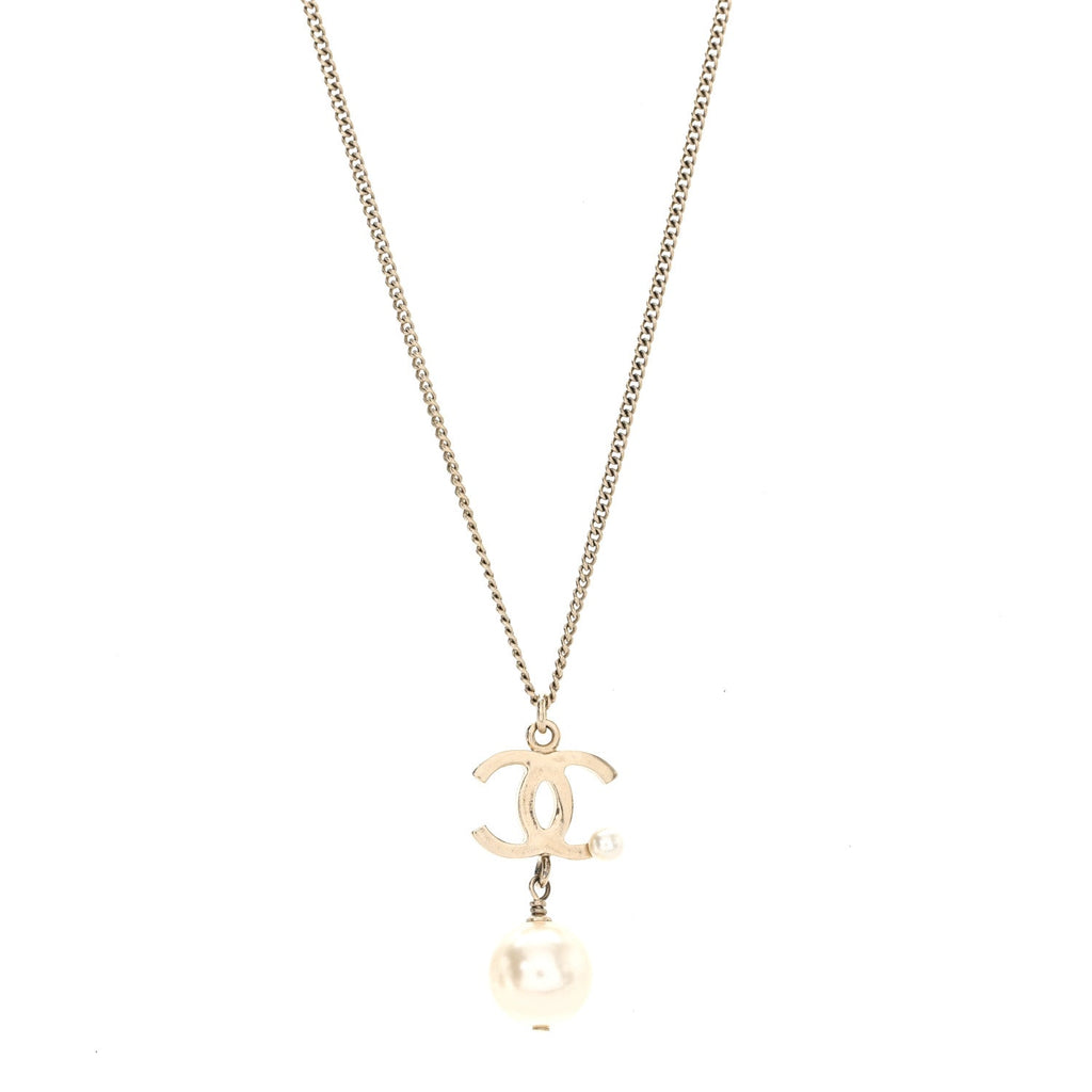 Metal Glitter Resin Pearl CC Drop Necklace Gold