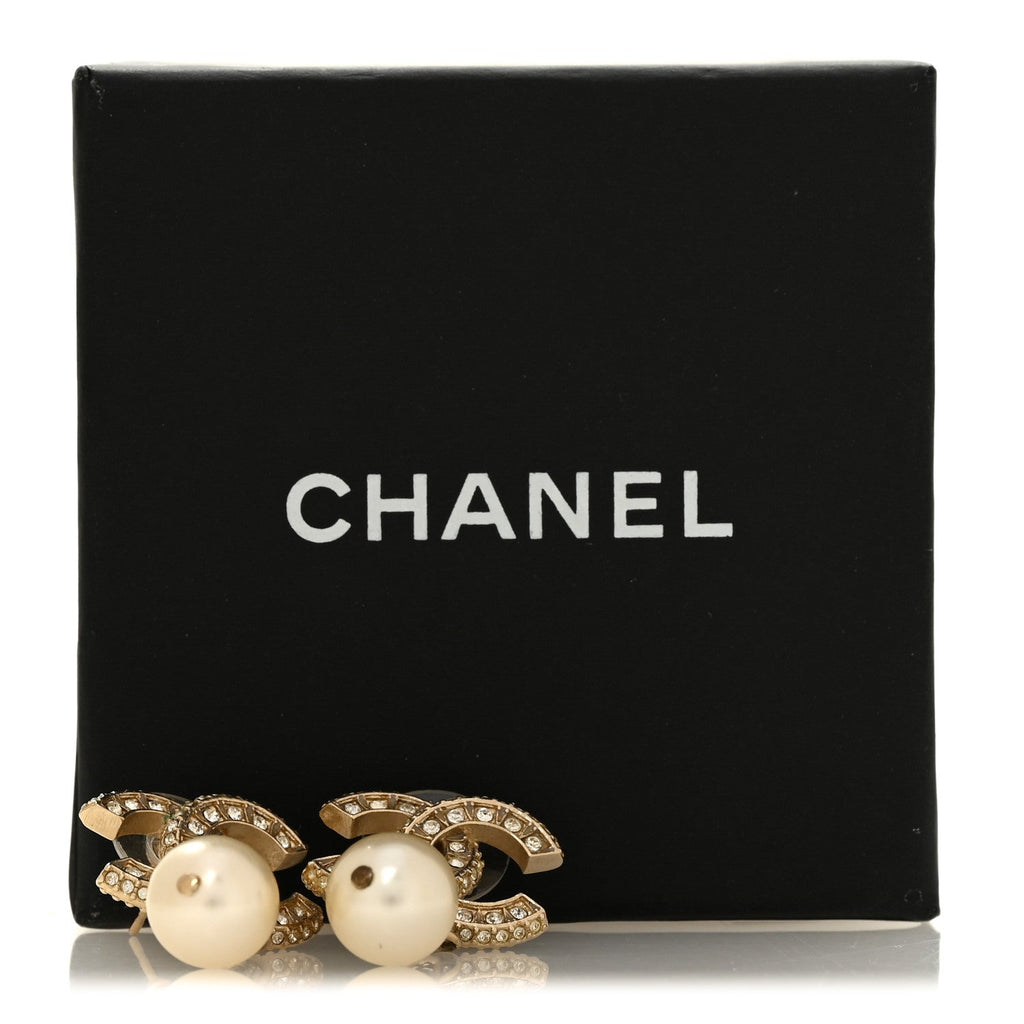 Crystal Timeless CC Pearl Drop Earrings Light Gold