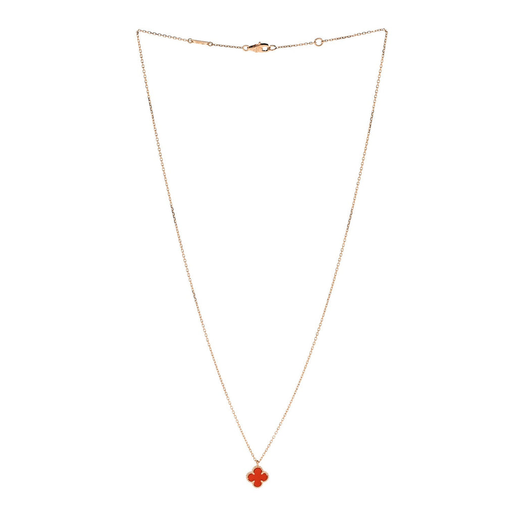 18K Rose Gold Carnelian Sweet Alhambra Pendant Necklace
