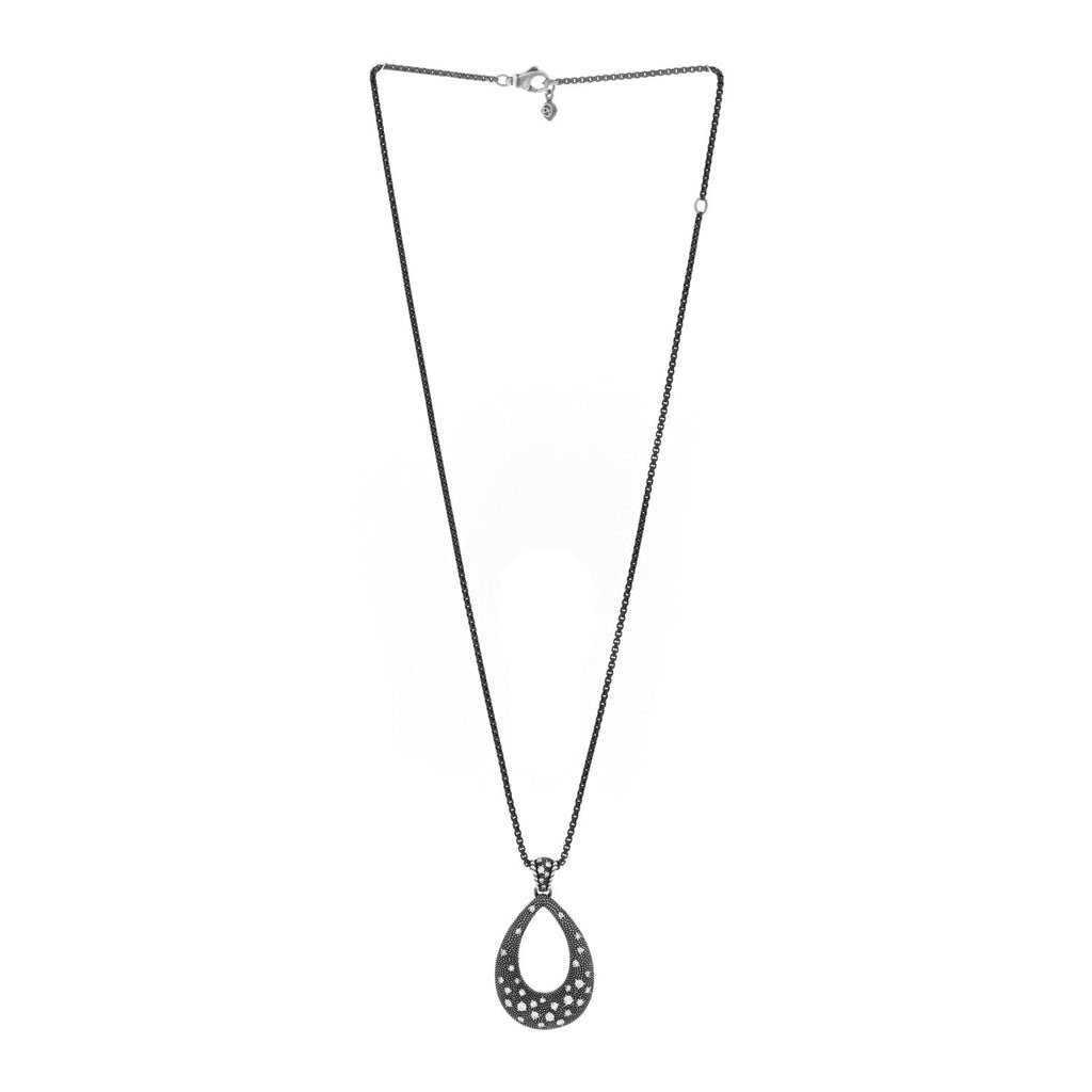 Darkened Sterling Silver Diamond Midnight Melange Teardrop Pendant Necklace